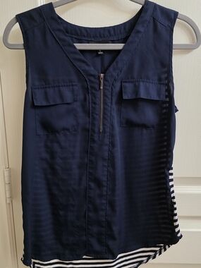My Michelle Navy Blue Striped Sleeveless Blouse